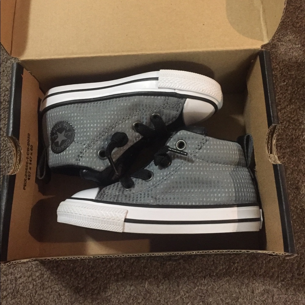 Black and grey converse high top for toddler